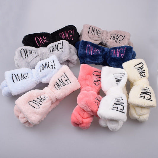 OMG Letter Coral Fleece Bow Hairbands.