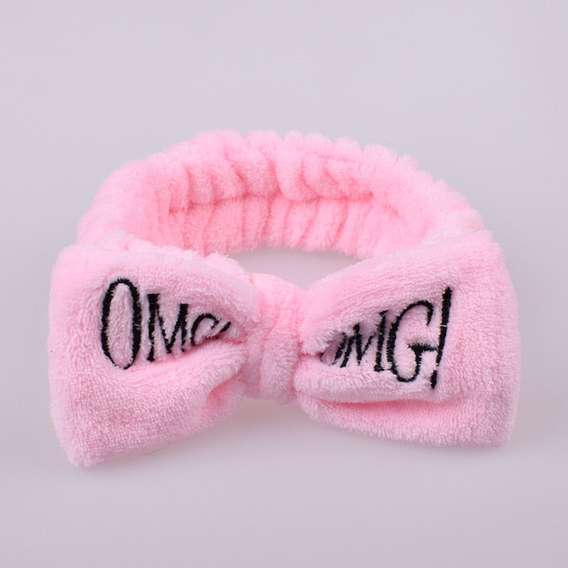 OMG Letter Coral Fleece Bow Hairbands.