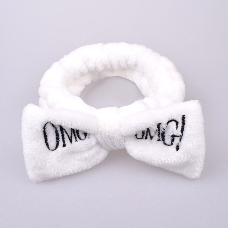 OMG Letter Coral Fleece Bow Hairbands.