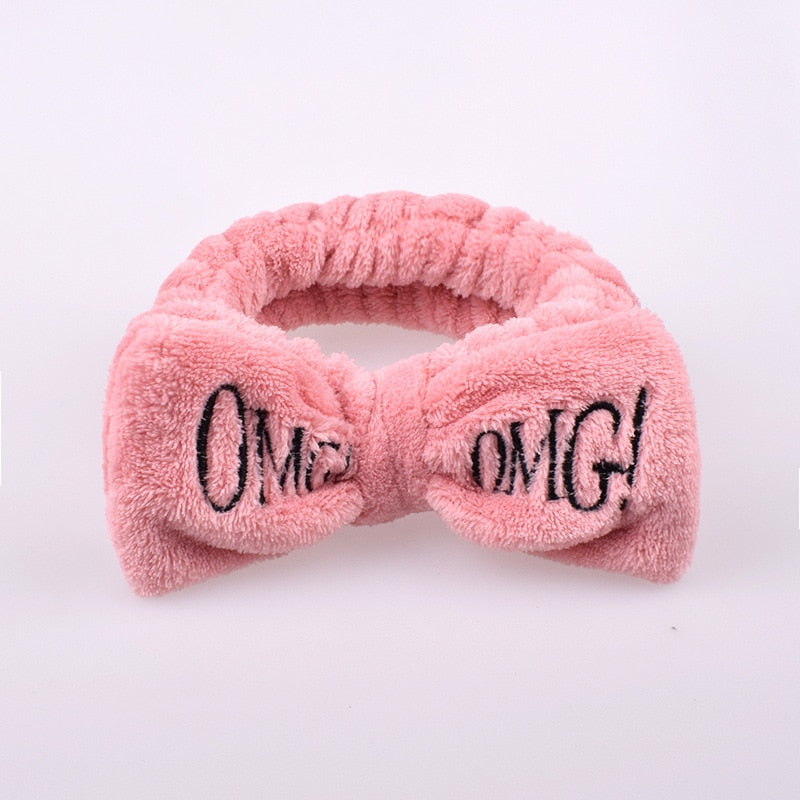 OMG Letter Coral Fleece Bow Hairbands.