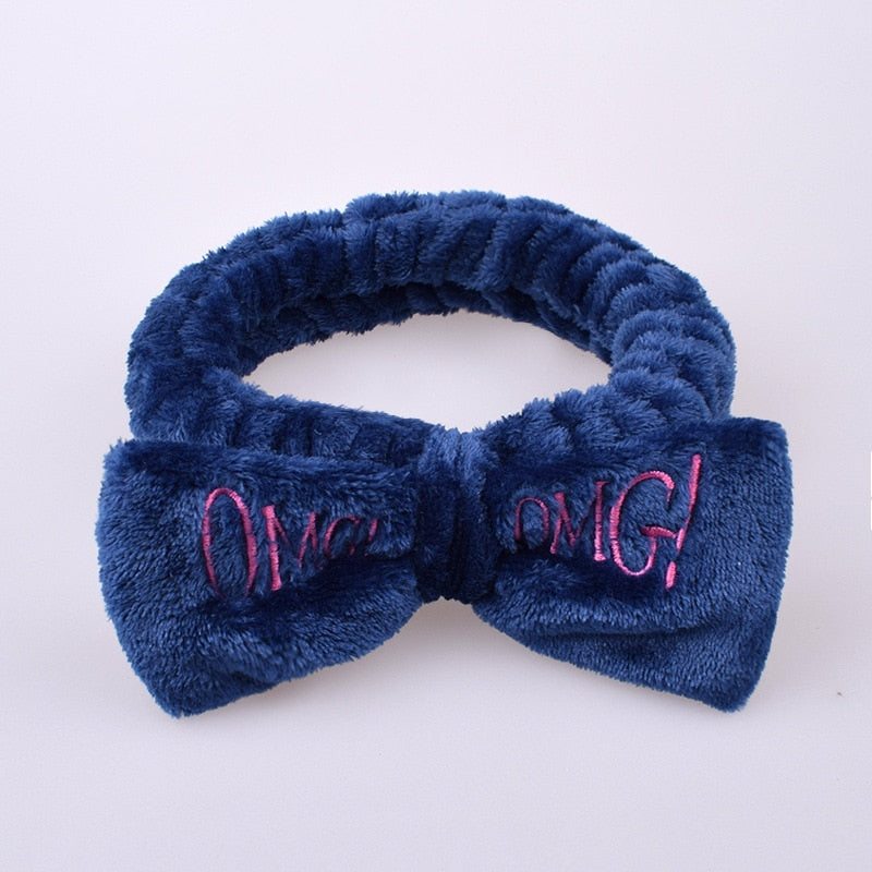 OMG Letter Coral Fleece Bow Hairbands.