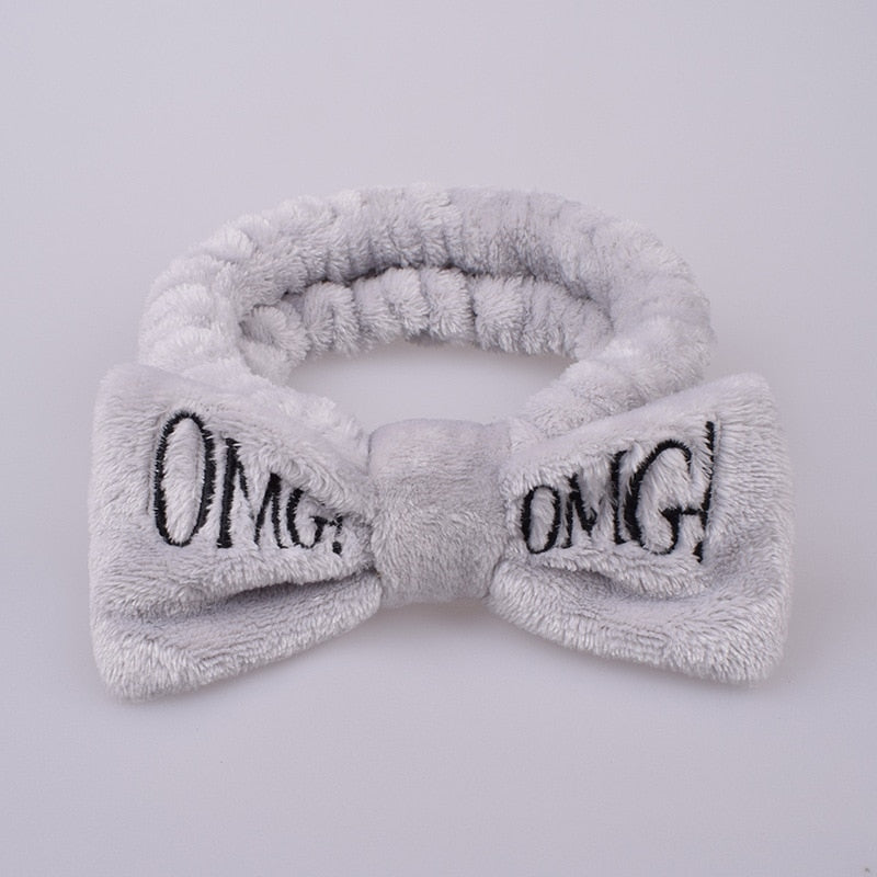 OMG Letter Coral Fleece Bow Hairbands.