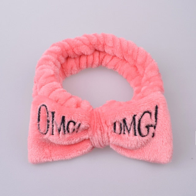 OMG Letter Coral Fleece Bow Hairbands.