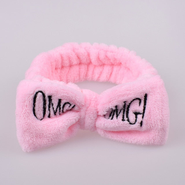OMG Letter Coral Fleece Bow Hairbands.