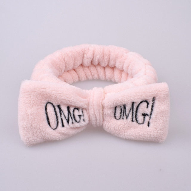 OMG Letter Coral Fleece Bow Hairbands.