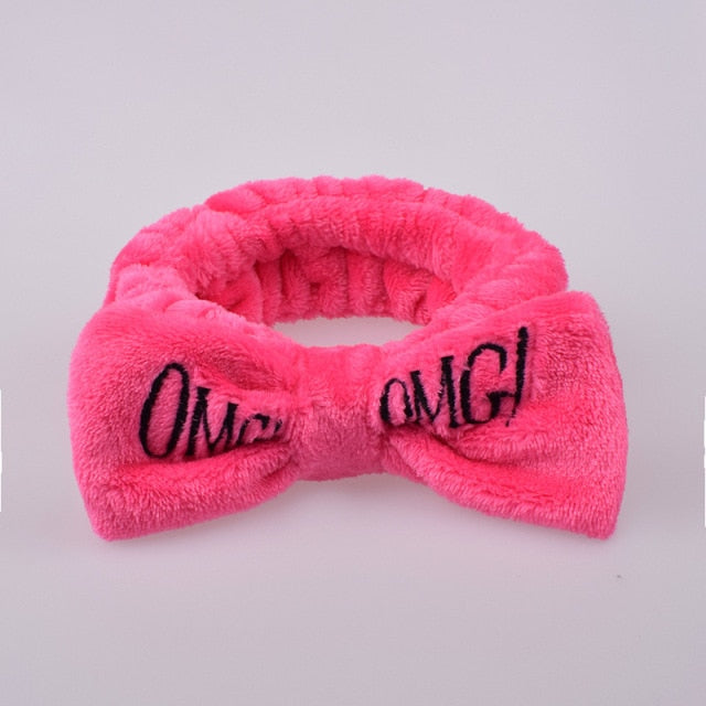 OMG Letter Coral Fleece Bow Hairbands.