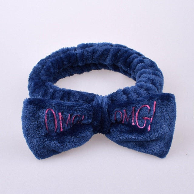 OMG Letter Coral Fleece Bow Hairbands.