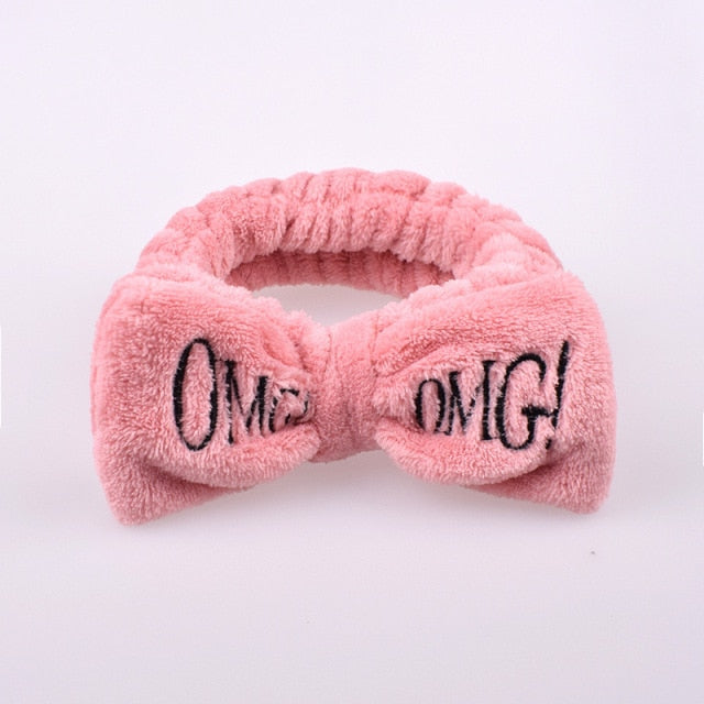 OMG Letter Coral Fleece Bow Hairbands.