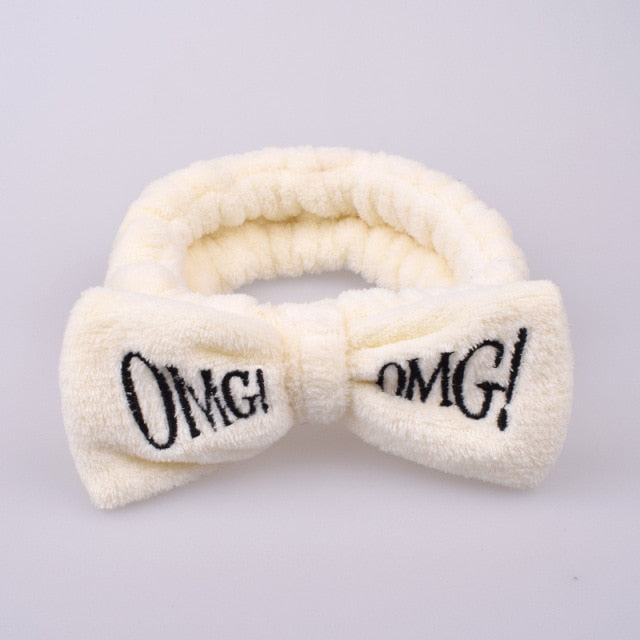 OMG Letter Coral Fleece Bow Hairbands.