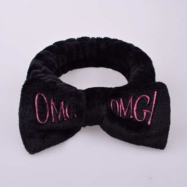 OMG Letter Coral Fleece Bow Hairbands.