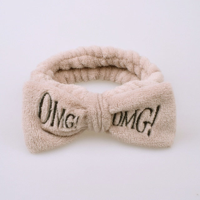 OMG Letter Coral Fleece Bow Hairbands.